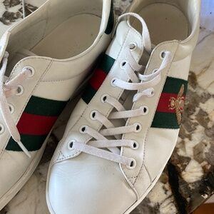 Gucci Red and White Athletic Shoes with Iconic Design